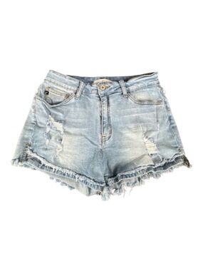 KANCAN Denim Shorts Frayed Hem, Side Slit, Size 11/29.